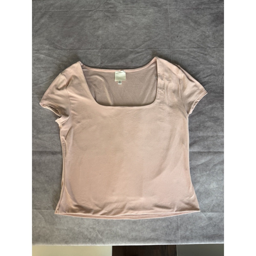 Planet Gold XL Nude Square Neck Top Fitted Stretch Short Sleeve